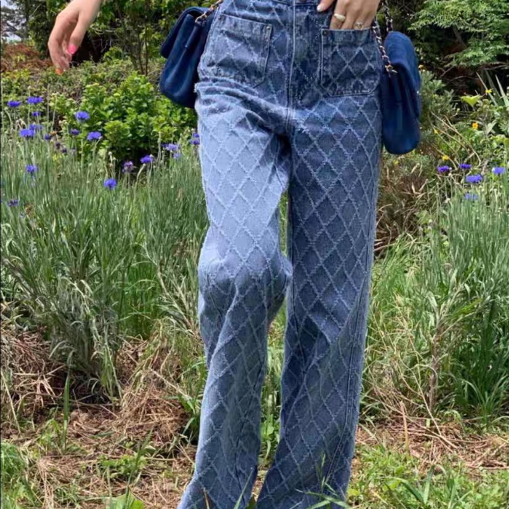 Seooocookie blue diamond pattern Jean S(26-27)